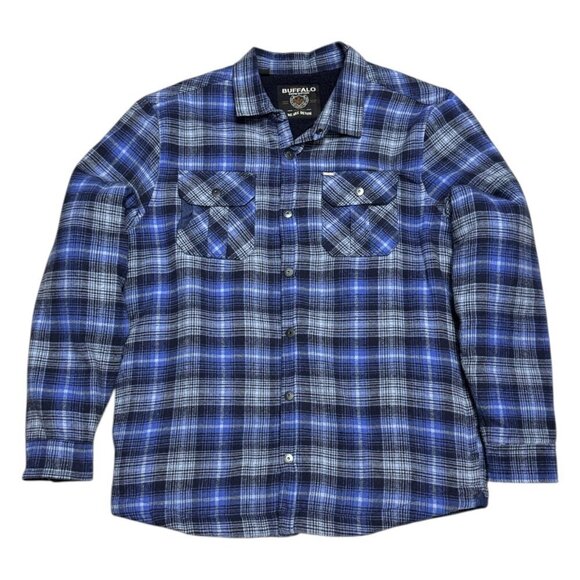 BUFFALO David Bitton PLAID Sherpa Fleece Winter Fall Work Shacket Jacket Mens L - Picture 1 of 6